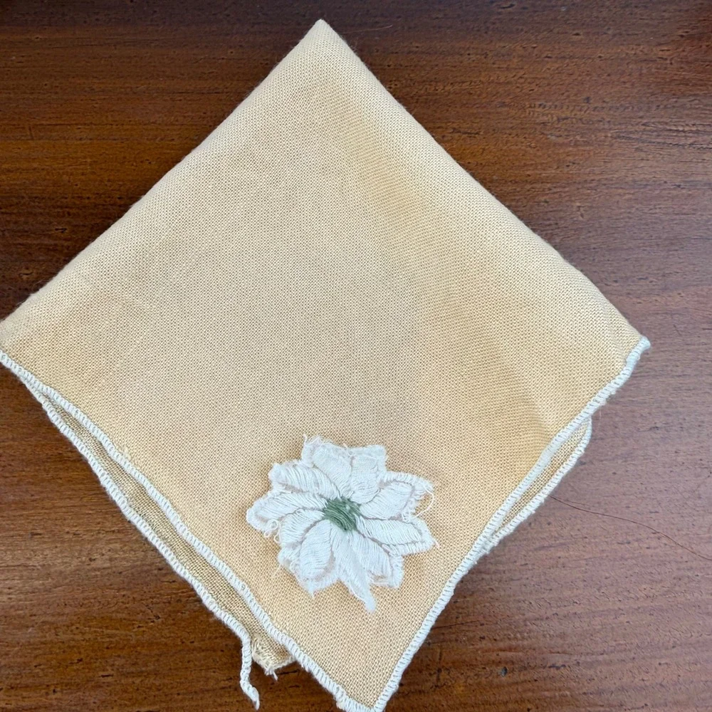 Vintage Hand Embroidered Linen Set Southern Belle Doilies Floral Handkerchiefs